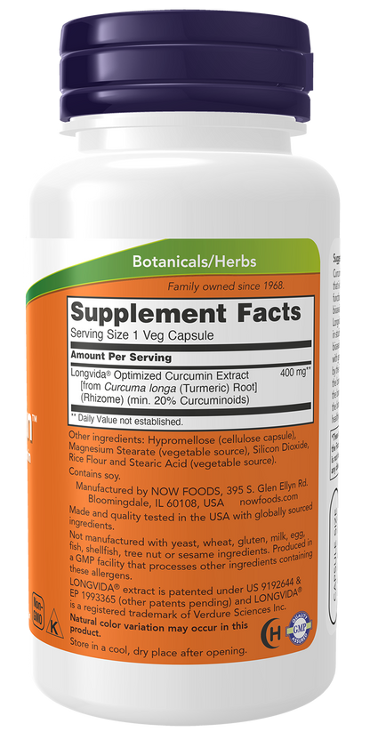 NOW Supplements, CurcuBrain™ 400 mg with Longvida® Curcumin, 50 Veg Caps