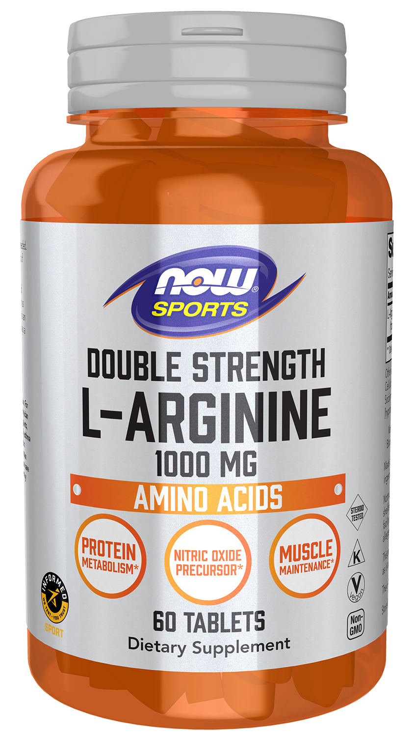 NOW Sports, L-Arginine 1,000mg, Double Strength, N.O. Precursor*,  60 Tabs