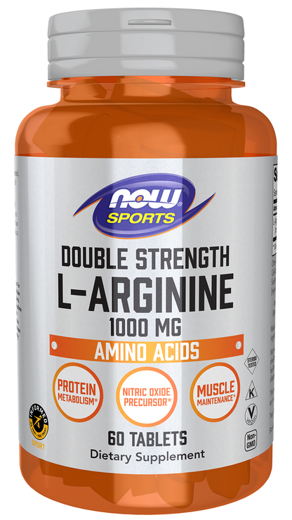 NOW Sports, L-Arginine 1,000mg, Double Strength, N.O. Precursor*,  60 Tabs