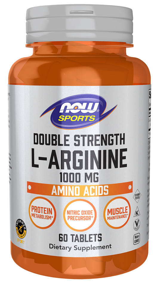 NOW Sports, L-Arginine 1,000mg, Double Strength, N.O. Precursor*,  60 Tabs