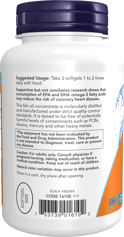 NOW Supplements, DHA-250 with 125 EPA, Molecularly Distilled, 120 Softgels