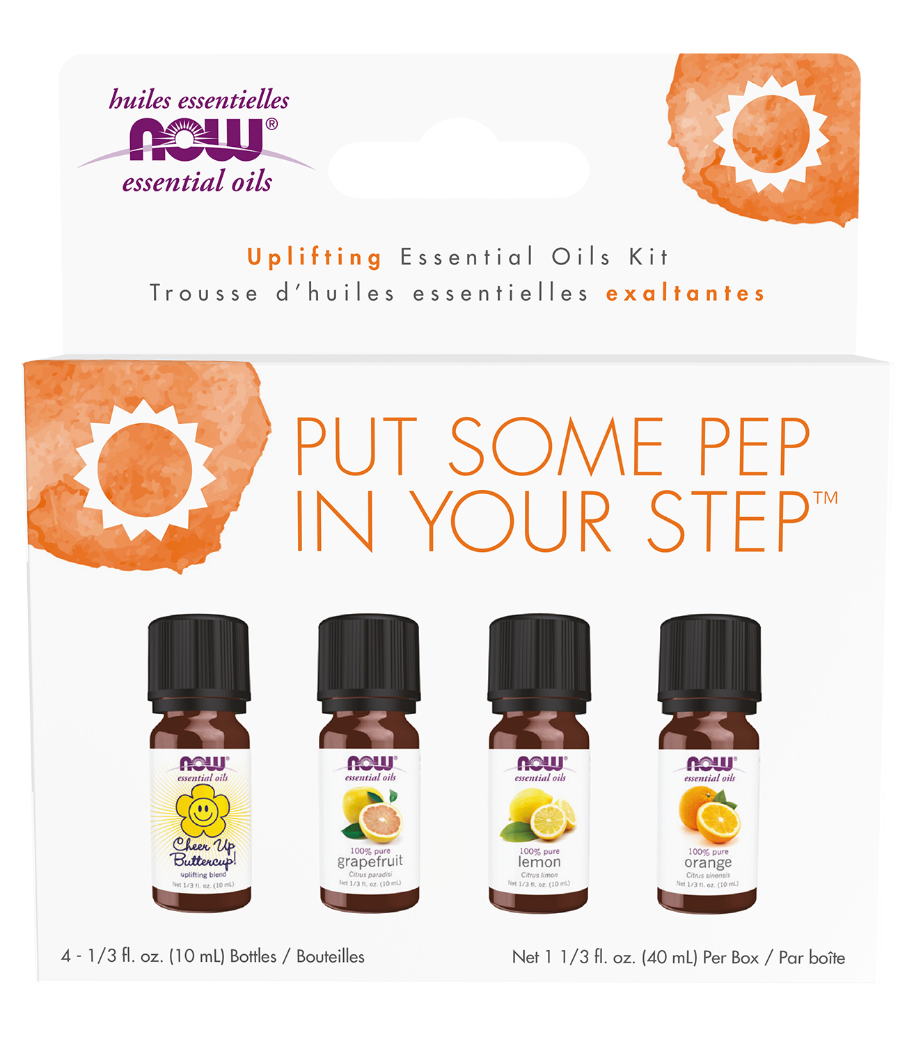 NOW Essential Oils, Put Some Pep in Your Step Uplifting Aroma Kit, 4x 10mL
