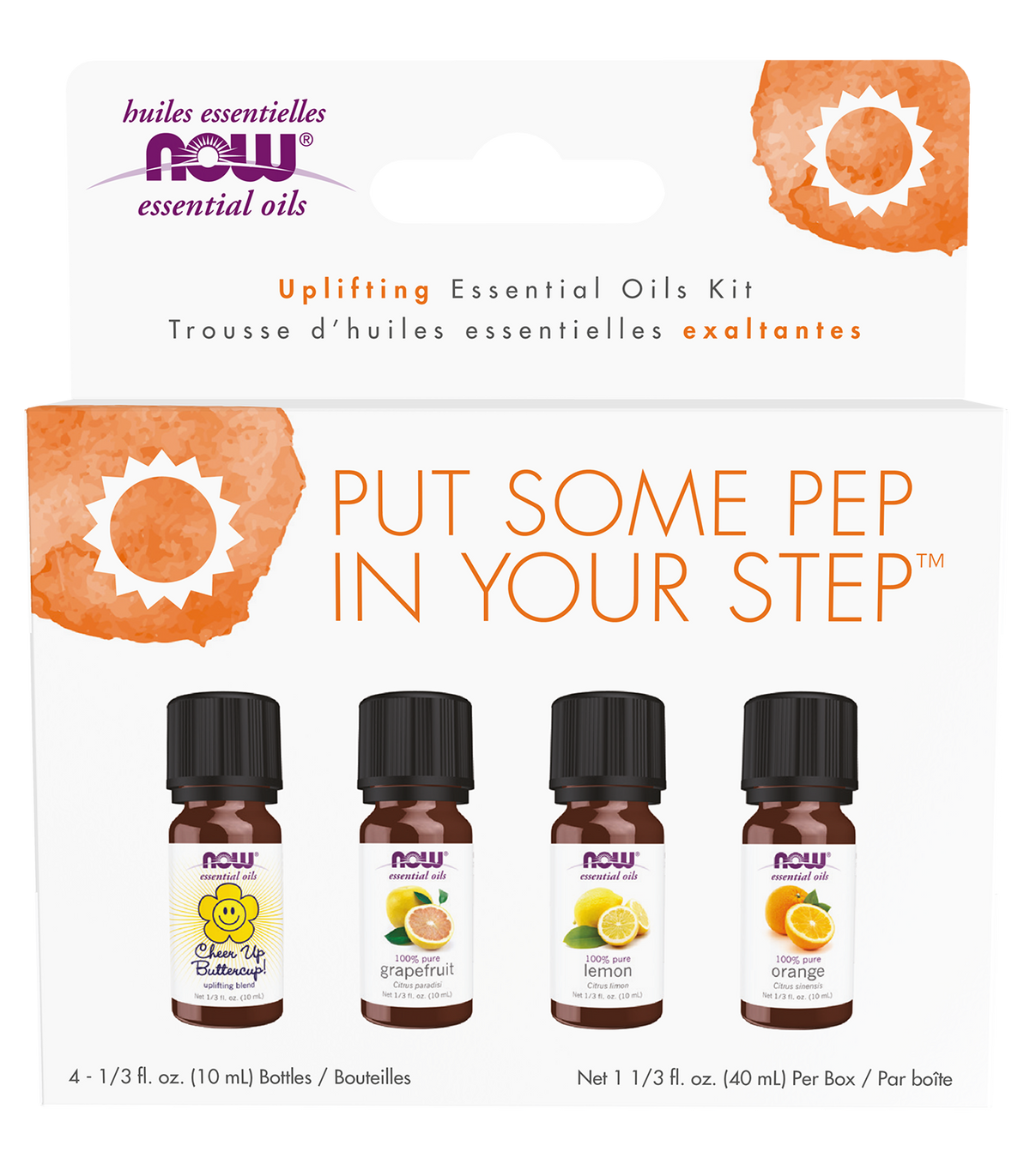 NOW Essential Oils, Put Some Pep in Your Step Uplifting Aroma Kit, 4x 10mL