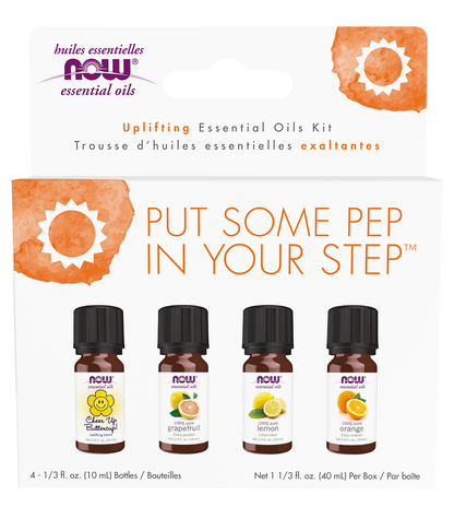NOW Essential Oils, Put Some Pep in Your Step Uplifting Aroma Kit, 4x 10mL