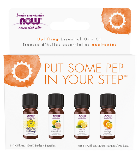 NOW Essential Oils, Put Some Pep in Your Step Uplifting Aroma Kit, 4x 10mL