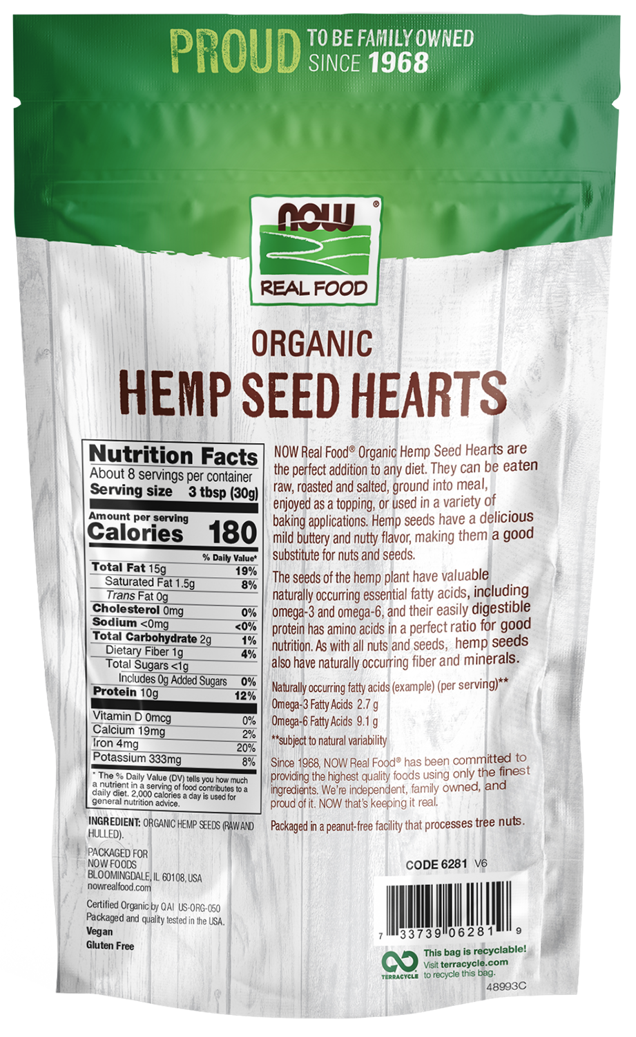 NOW Foods, Organic Hemp Seed Hearts, Raw & Hulled, 8 oz