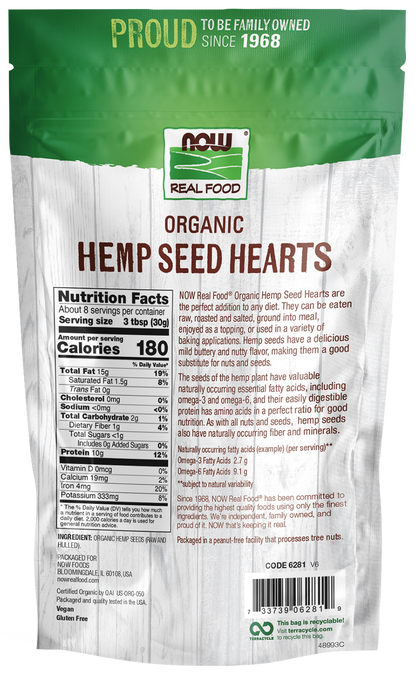 NOW Foods, Organic Hemp Seed Hearts, Raw & Hulled, 8 oz