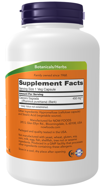 NOW Supplements, Cascara Sagrada 450 mg, Herbal Regularity*, 250 Veg Caps