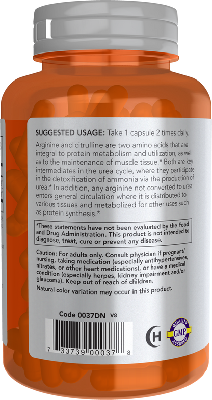 NOW Sports, Arginine & Citrulline 500 mg/ 250 mg, Amino Acids, 120 Veg Caps