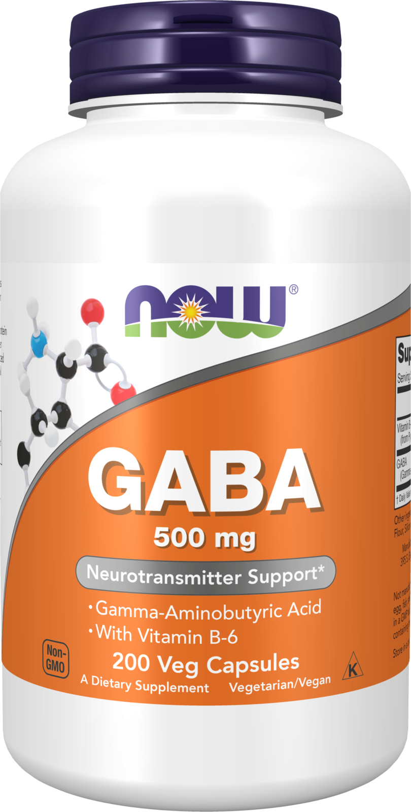 NOW Supplements, GABA 500 mg + B-6, Cognitive Support*, 200 Veg Caps
