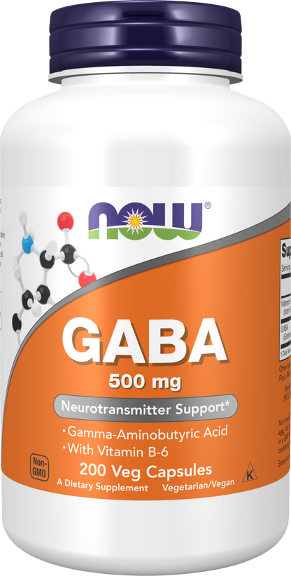 NOW Supplements, GABA 500 mg + B-6, Cognitive Support*, 200 Veg Caps