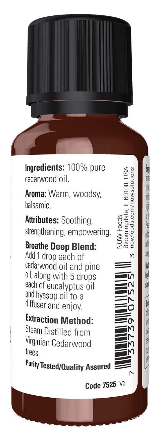 NOW Essential Oils, Cedarwood Oil, Undiluted, Steam Distilled, 1 fl. oz