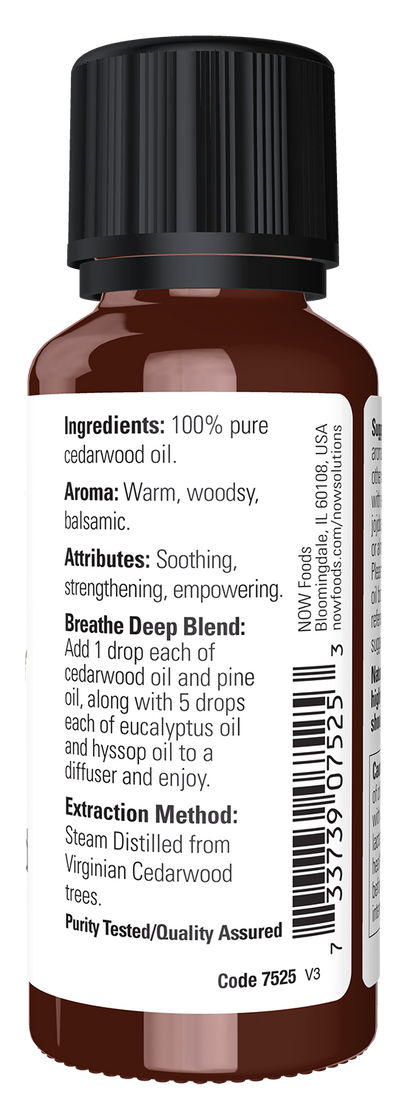 NOW Essential Oils, Cedarwood Oil, Undiluted, Steam Distilled, 1 fl. oz