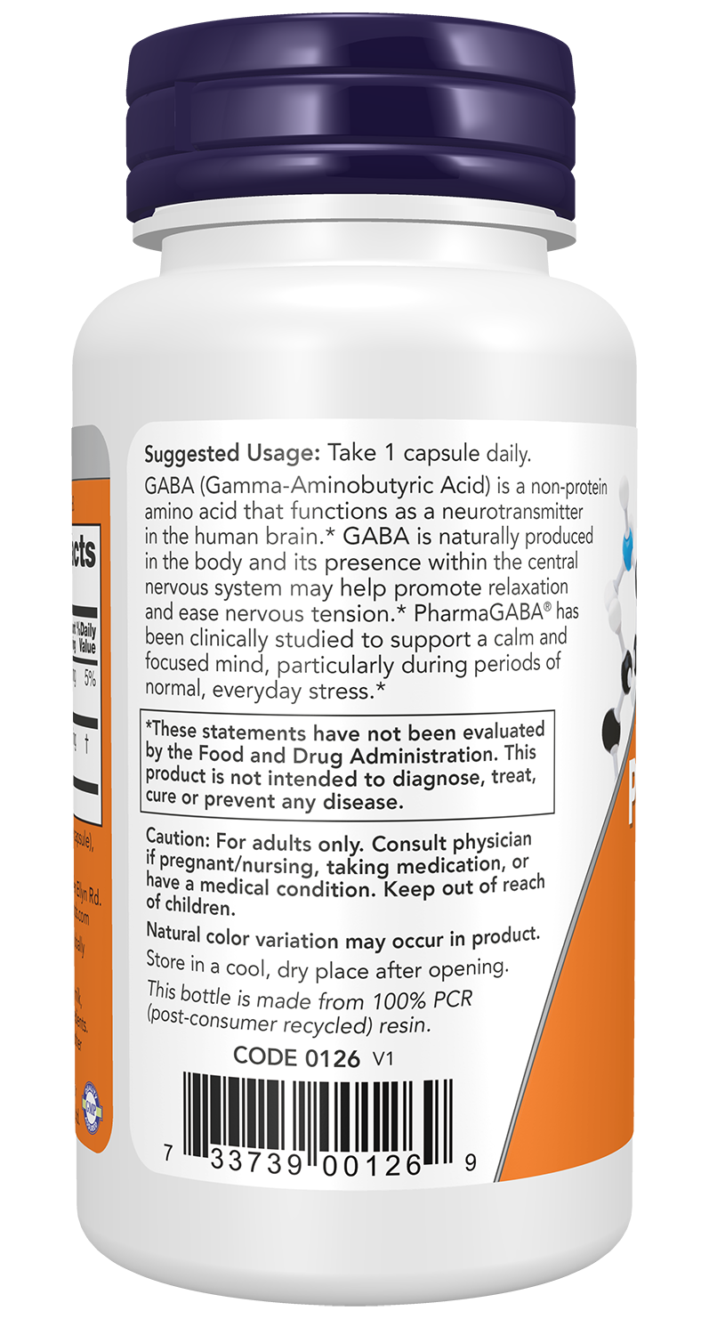 NOW Supplements, PharmaGABA 250 mg with Magnesium Citrate, 60 Veg Caps