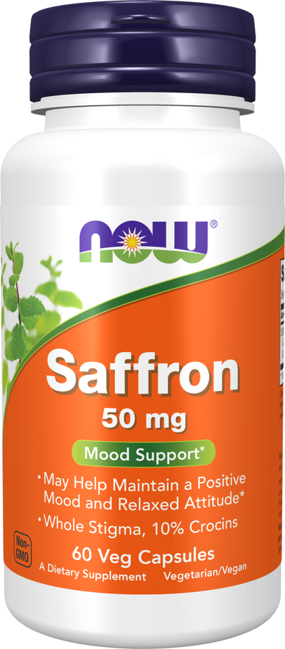NOW Supplements, Saffron Whole Herb 50 mg with 10% Crocins, 60 Veg Capsules