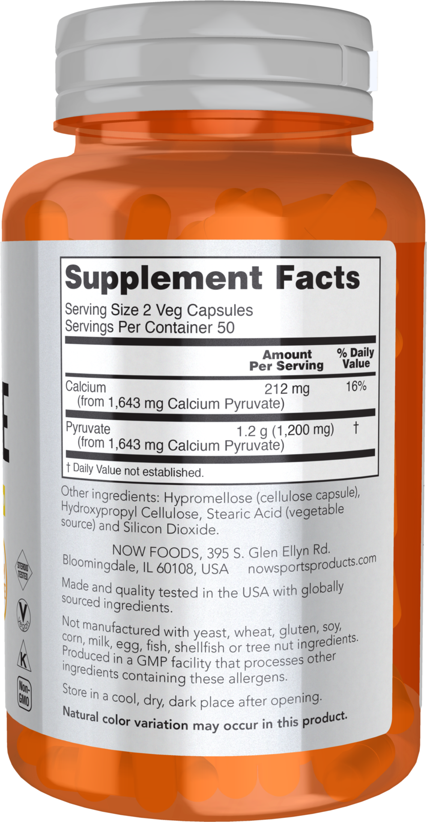 NOW Sports, Pyruvate 600 mg, Energy Production*, 100 Veg Caps