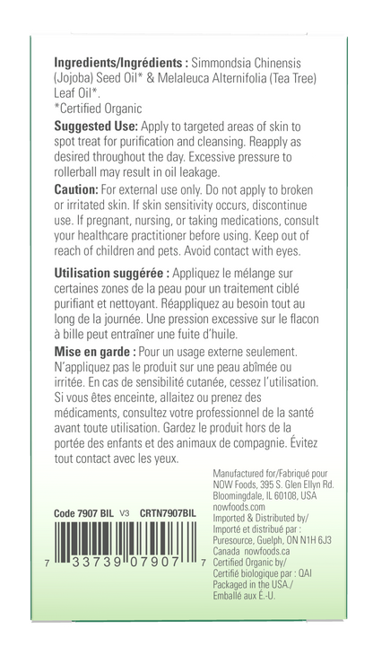NOW Essential Oils, Organic Tea Tree Oil Purifying Roll-On, 10 mL