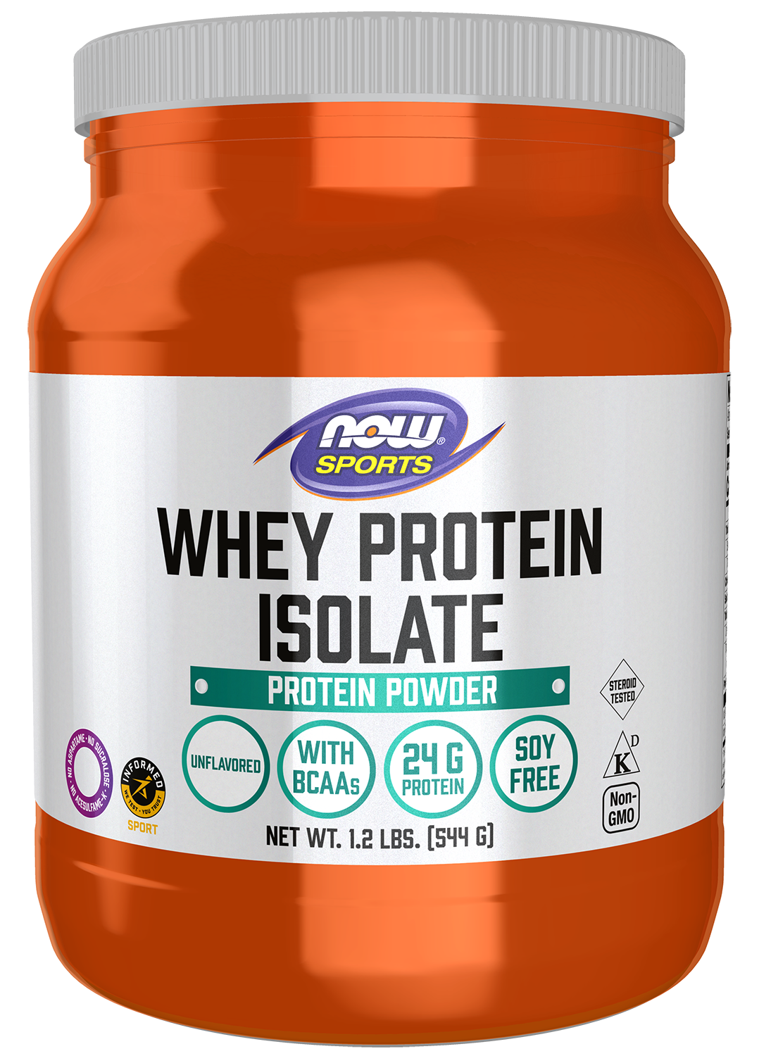 NOW Sports, Whey Protein Isolate 24 g With BCAAs, Unflavored Powder, 1.2 lb