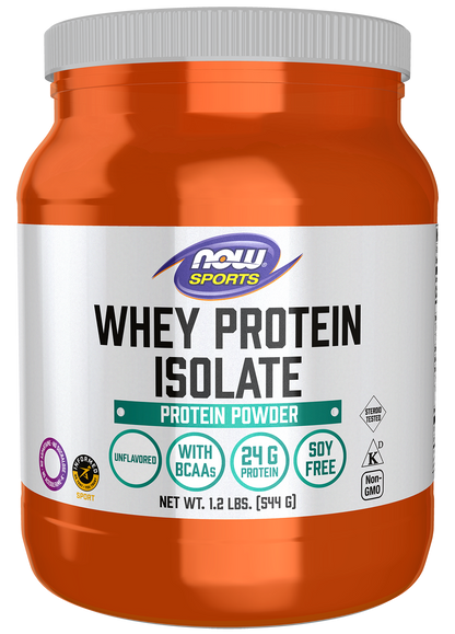 NOW Sports, Whey Protein Isolate 24 g With BCAAs, Unflavored Powder, 1.2 lb