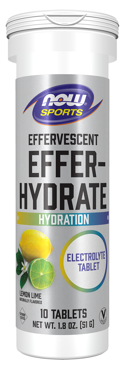 NOW Sports, Effervescent Effer-Hydrate, Electrolytes, Lemon Lime, 10 Tabs