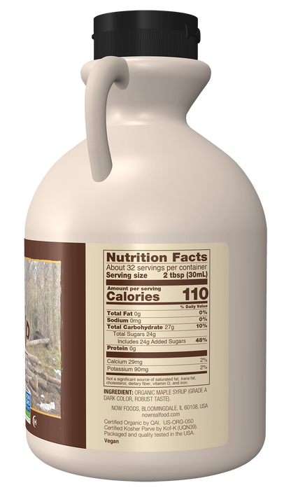 NOW Foods, Certified Organic Maple Syrup, Grade A Dark Color, 32 fl. oz