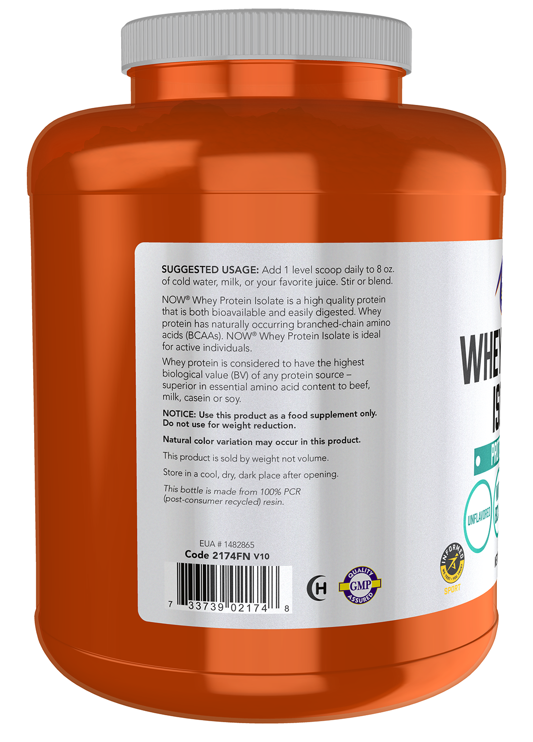 NOW Sports, Whey Protein Isolate 24 g With BCAAs, Unflavored Powder, 5 lbs