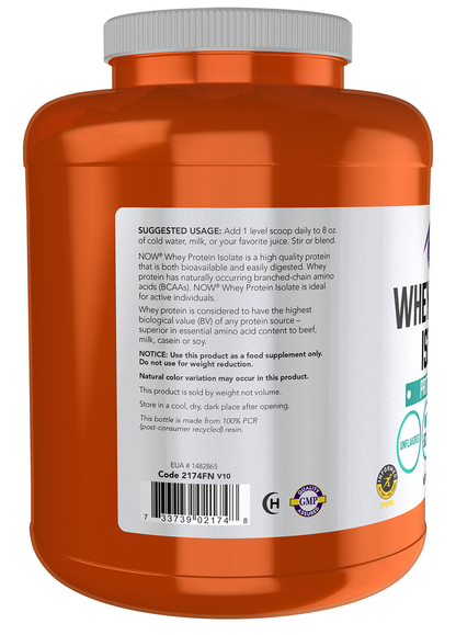 NOW Sports, Whey Protein Isolate 24 g With BCAAs, Unflavored Powder, 5 lbs