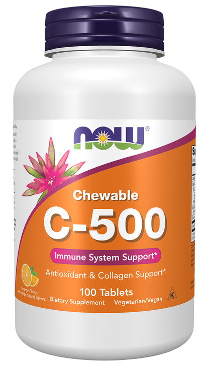NOW Supplements, Vitamin C-500, Orange Juice Flavor, 100 Chewable Lozenges