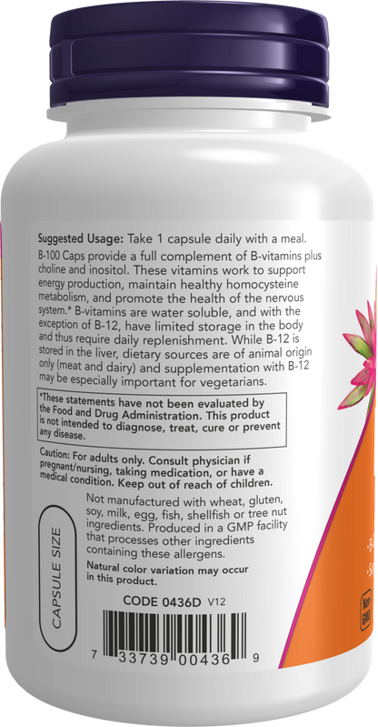 NOW Supplements, Vitamin B-100, Energy Production*, 100 Veg Caps