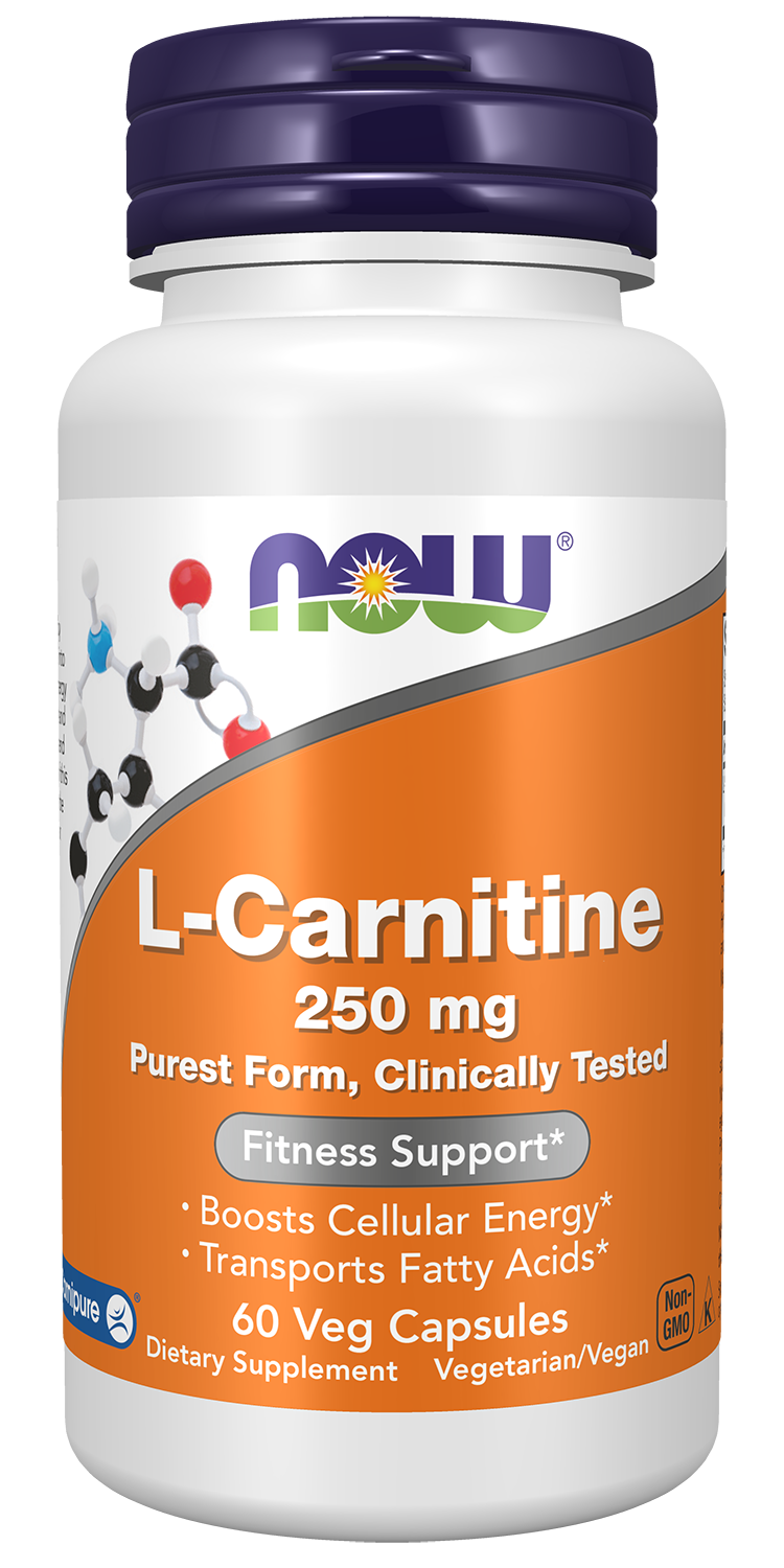 NOW Supplements, L-Carnitine 250 mg, Purest Form, Amino Acid, 60 Veg Caps