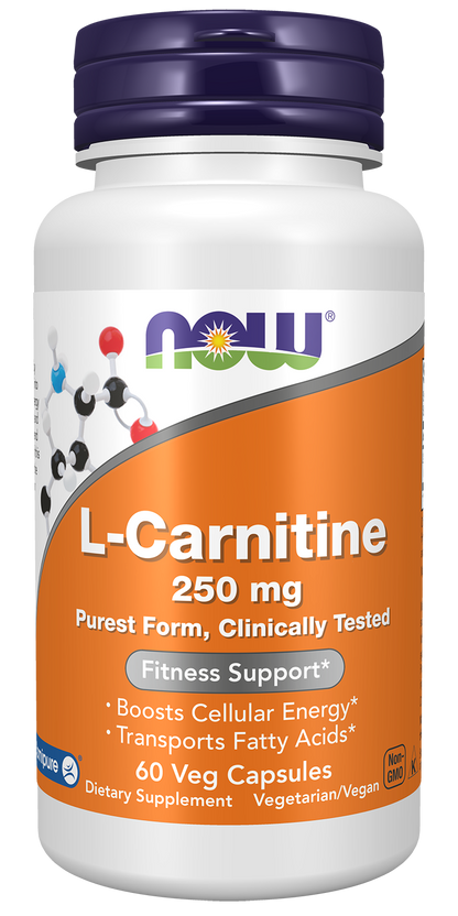 NOW Supplements, L-Carnitine 250 mg, Purest Form, Amino Acid, 60 Veg Caps