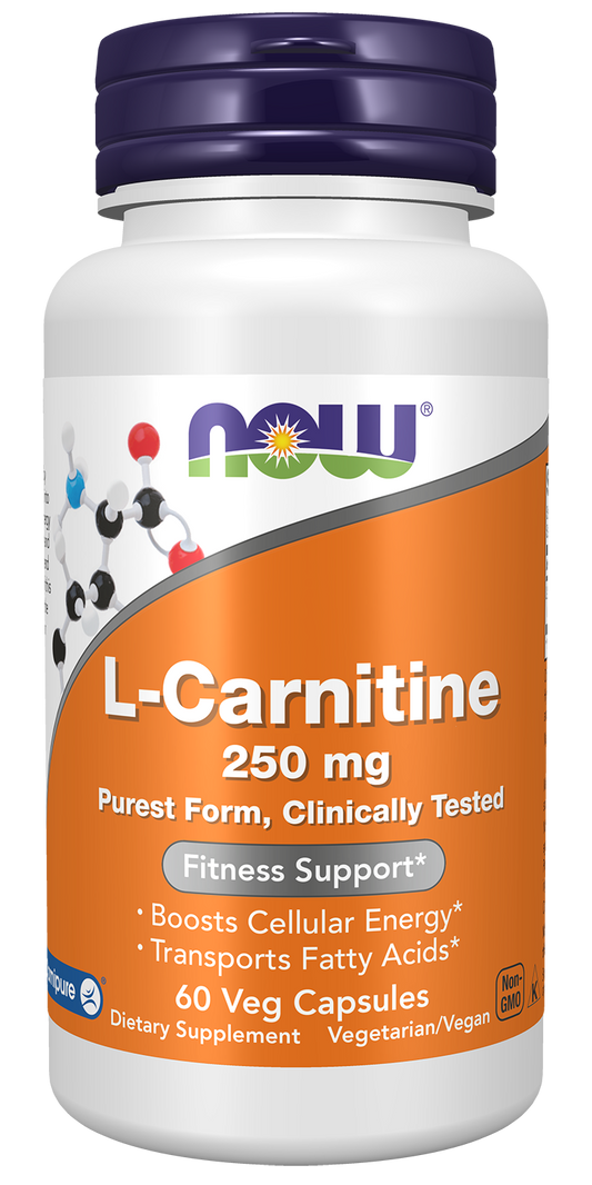 NOW Supplements, L-Carnitine 250 mg, Purest Form, Amino Acid, 60 Veg Caps