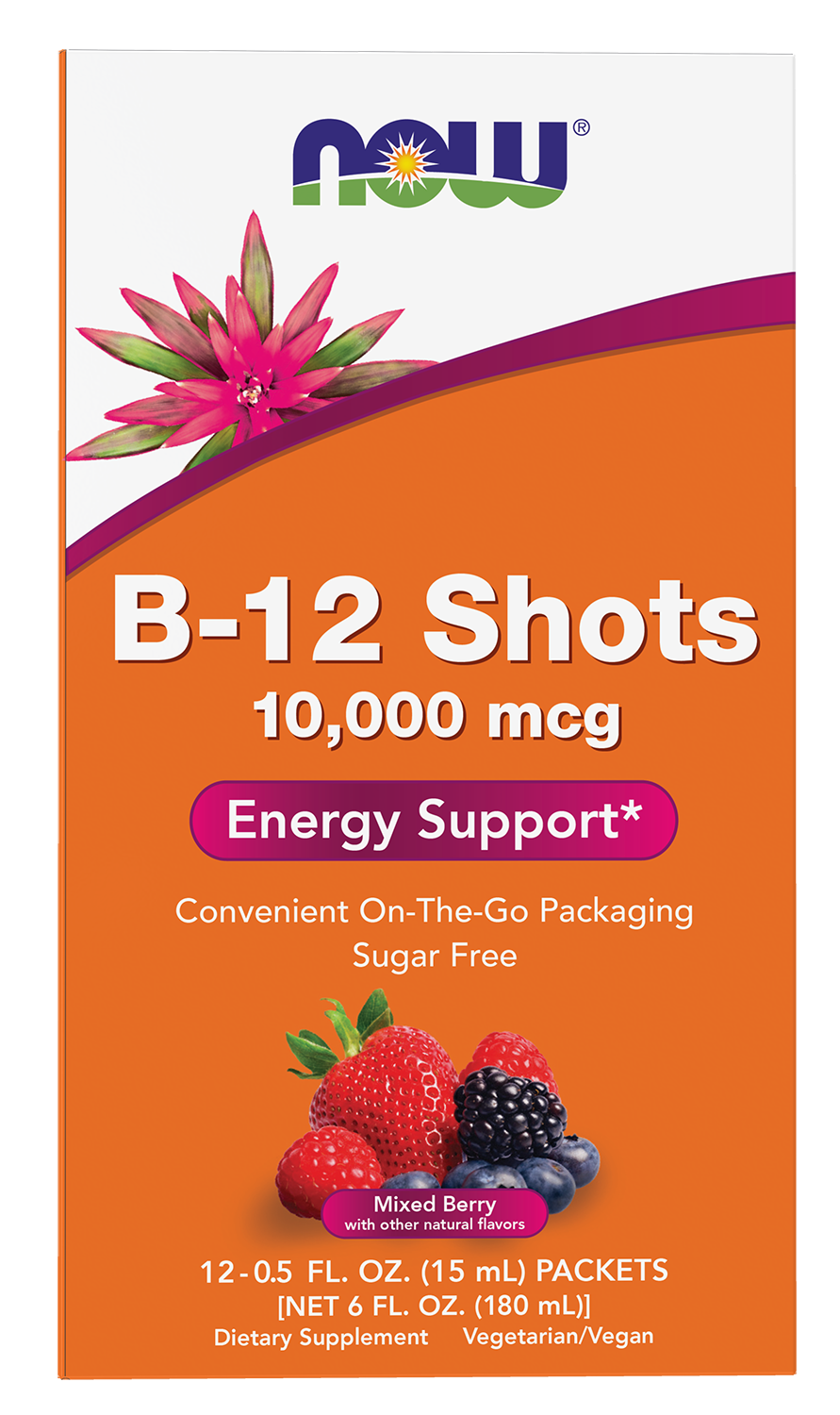 NOW Supplements, B-12 10,000 mcg Shots, Sugar Free, 0.5 fl. oz, 12/Box