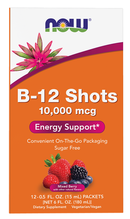 NOW Supplements, B-12 10,000 mcg Shots, Sugar Free, 0.5 fl. oz, 12/Box