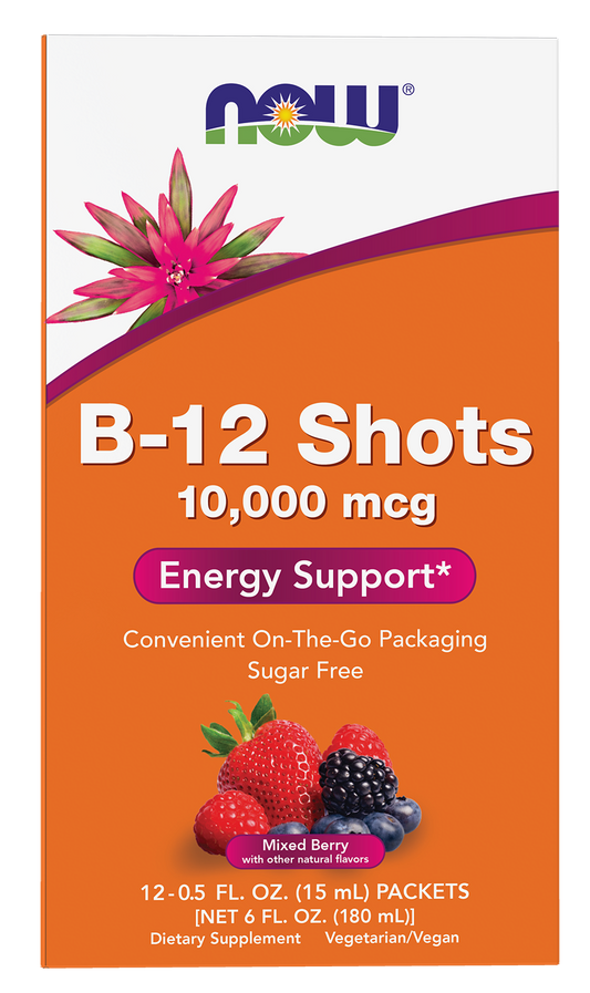 NOW Supplements, B-12 10,000 mcg Shots, Sugar Free, 0.5 fl. oz, 12/Box