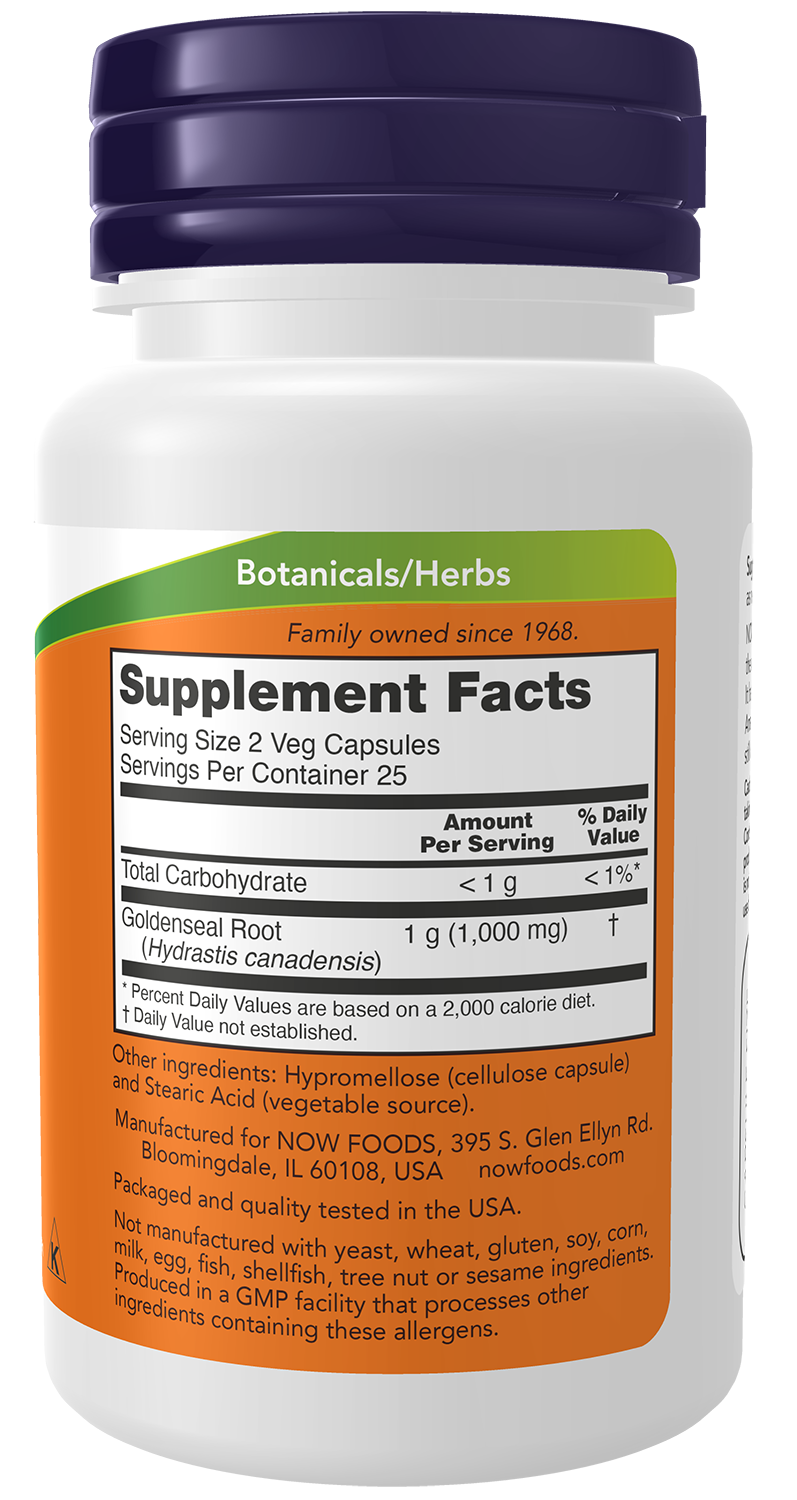NOW Supplements, Goldenseal Root 500 mg, Herbal Supplement, 50 Veg Caps