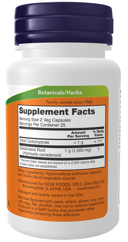 NOW Supplements, Goldenseal Root 500 mg, Herbal Supplement, 50 Veg Caps