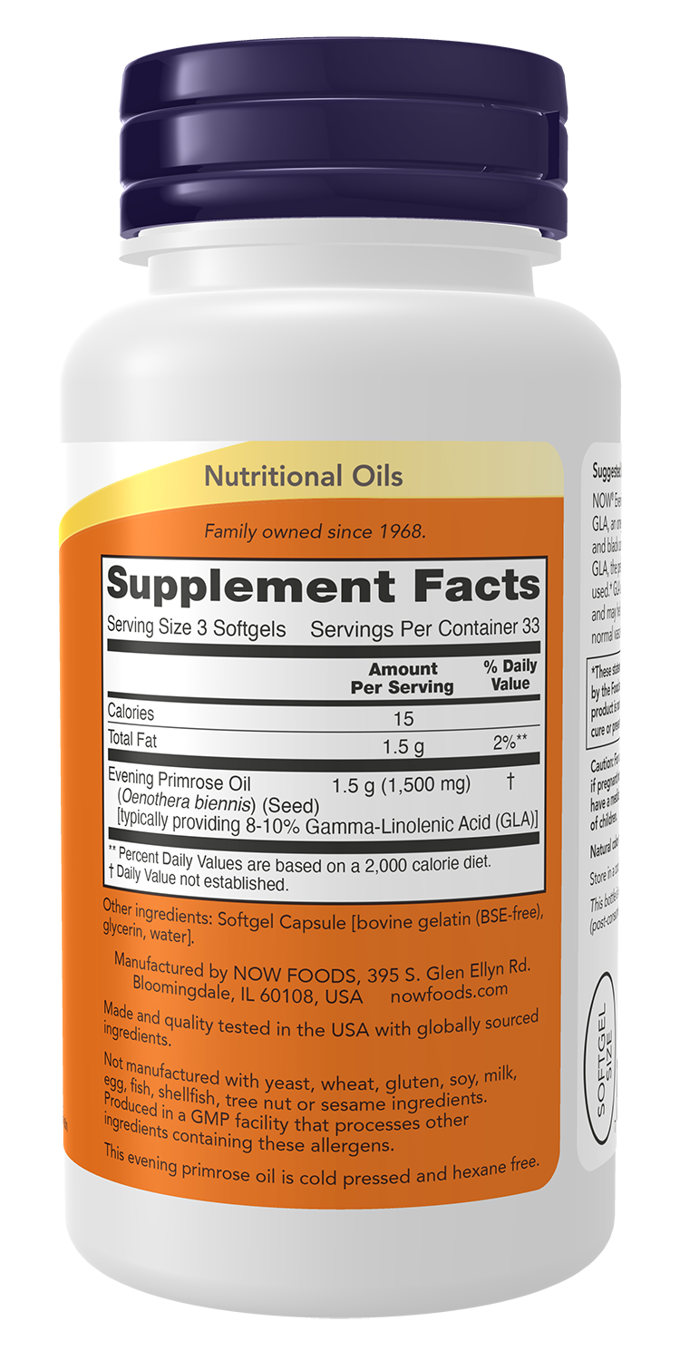 NOW Supplements, Evening Primrose Oil 500 mg with GLA, 100 Softgels