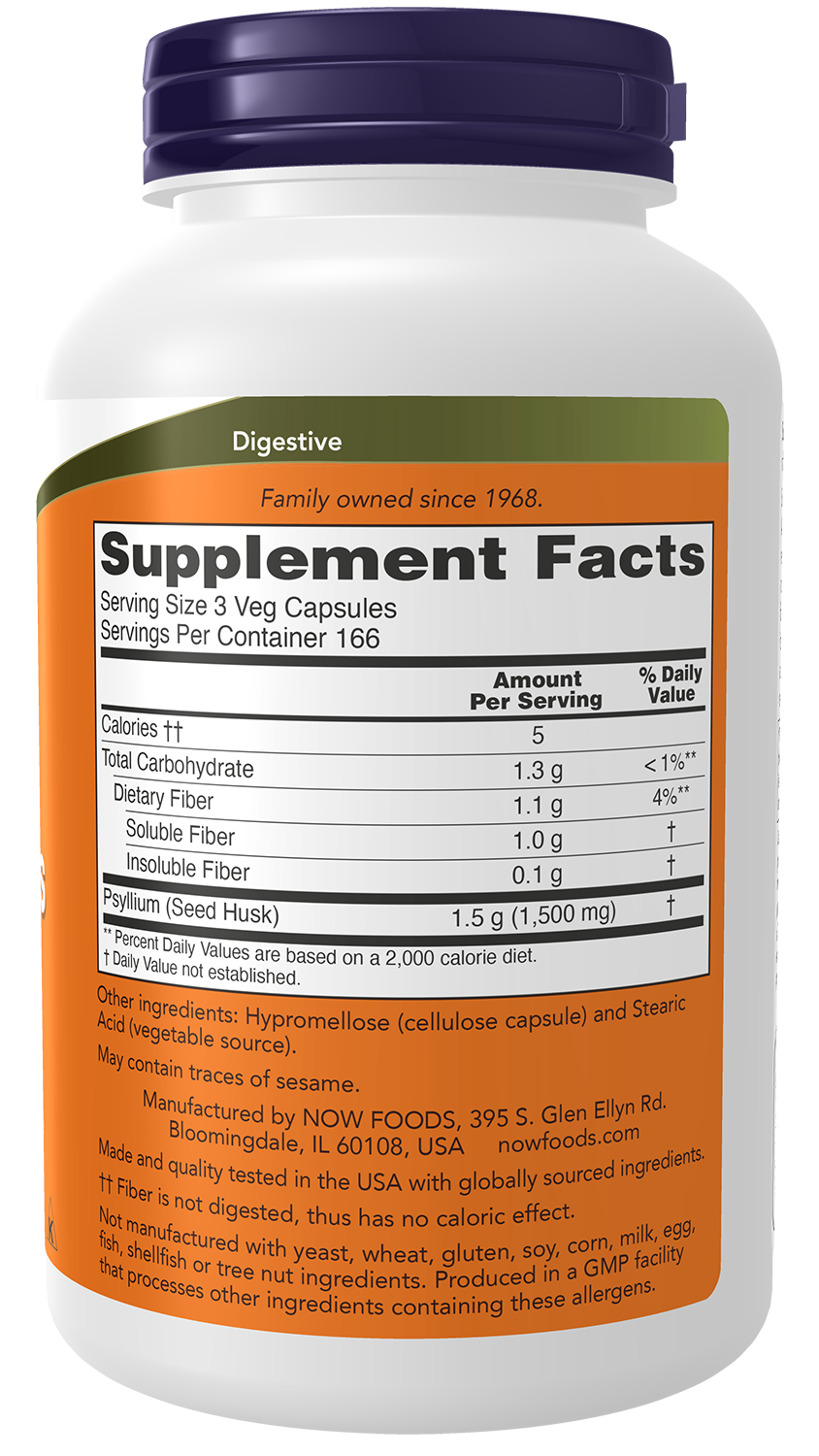 NOW Supplements, Psyllium Husk Caps 500mg, Intestinal Health*, 500 Veg Caps