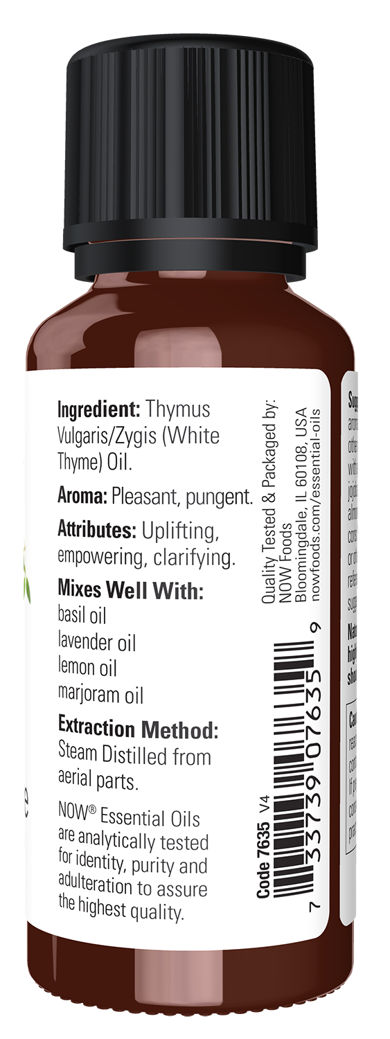 NOW Essential Oils, White Thyme Oil, Steam Distilled, Undiluted, 1 fl. oz