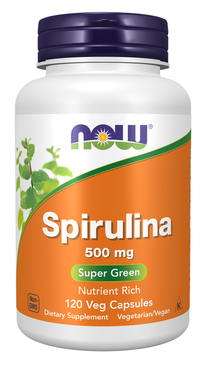 NOW Supplements, Spirulina 500 mg Super Green, 120 Veg Caps