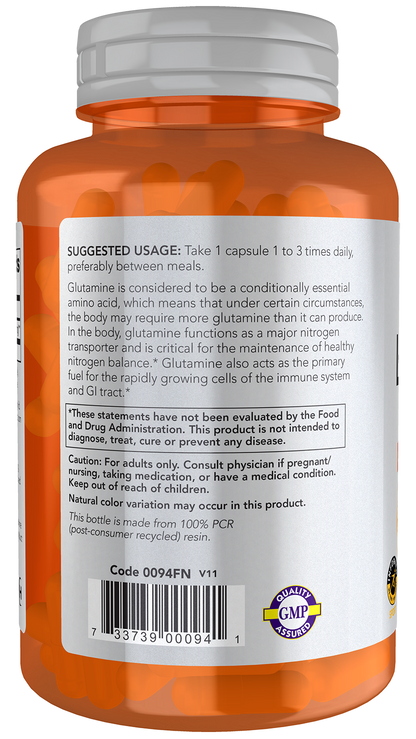 NOW Sports, L-Glutamine 1,000 mg, Double Strength, Amino Acid, 120 Veg Caps