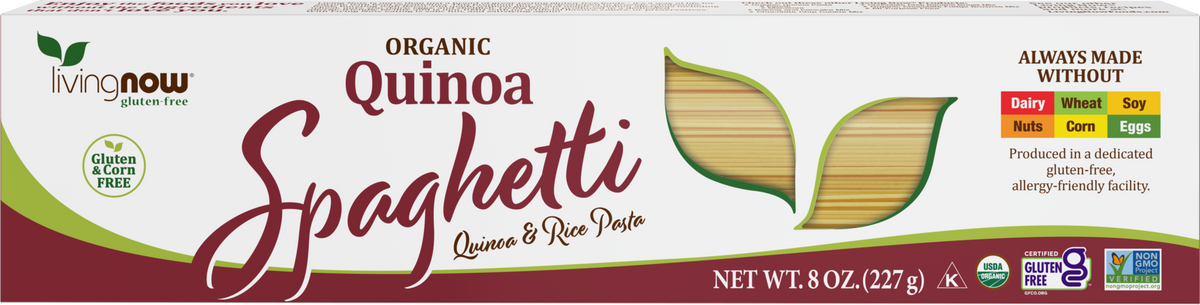 NOW Foods, Organic Quinoa Spaghetti, Gluten-Free, Quinoa Rice Pasta, 8 oz