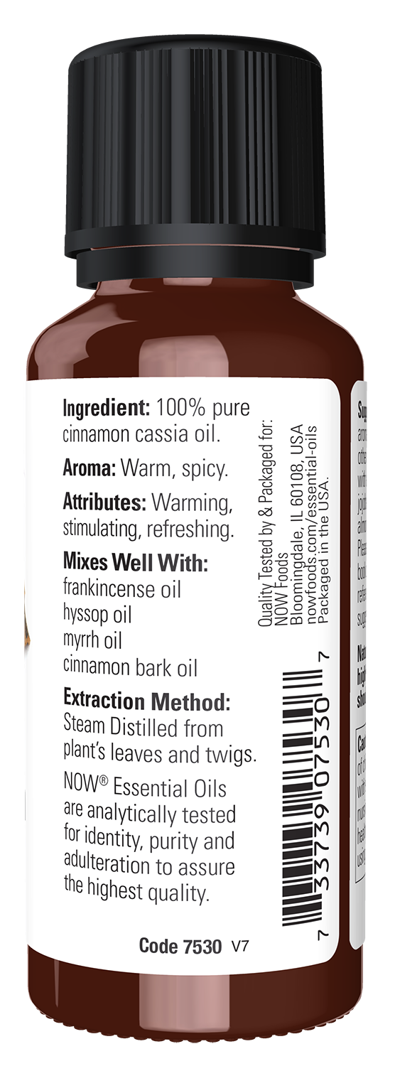 NOW Essential Oils, Cinnamon Cassia Oil, Undiluted, Steam Dist., 1 fl. oz