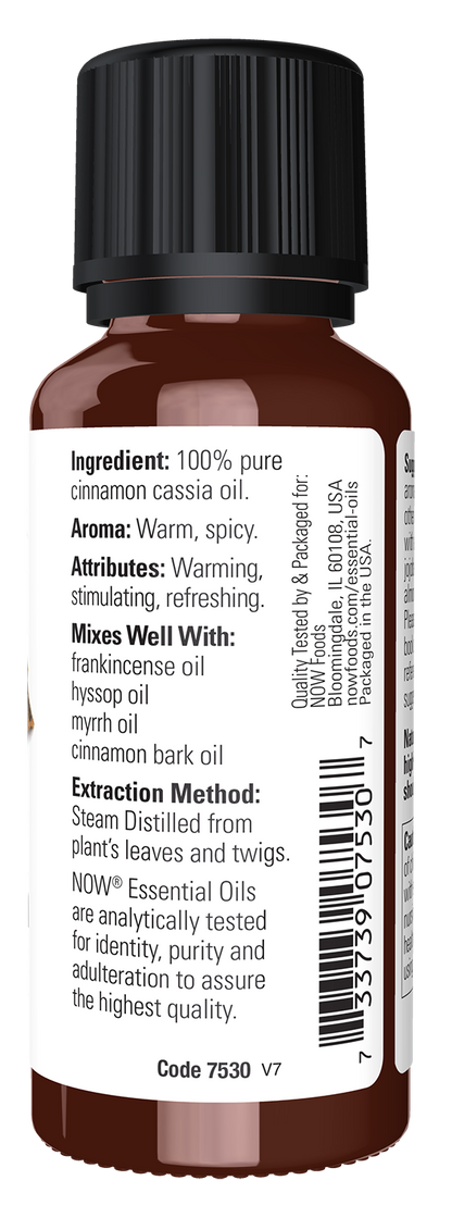 NOW Essential Oils, Cinnamon Cassia Oil, Undiluted, Steam Dist., 1 fl. oz