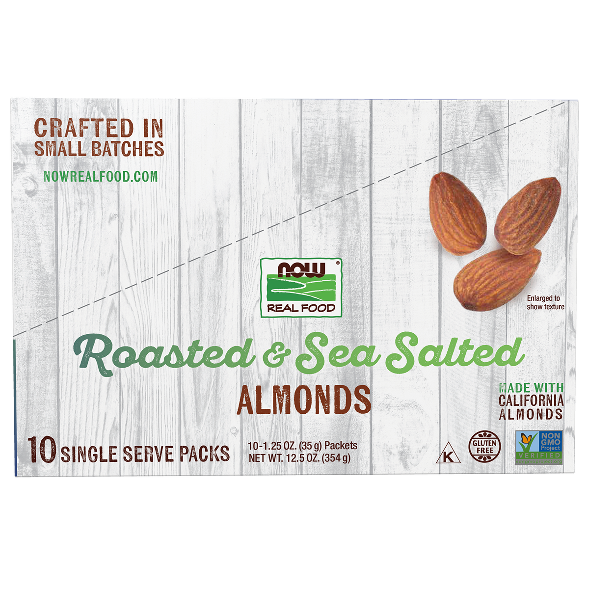 NOW Foods, Almonds, Roasted Sea Salted, Protein & Fiber, 10 Single Packets