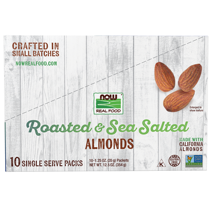 NOW Foods, Almonds, Roasted Sea Salted, Protein & Fiber, 10 Single Packets