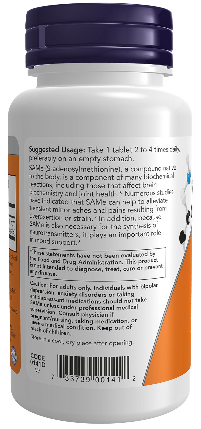 NOW Supplements, SAMe 400 mg, Nervous System Support*, 60 Tabs