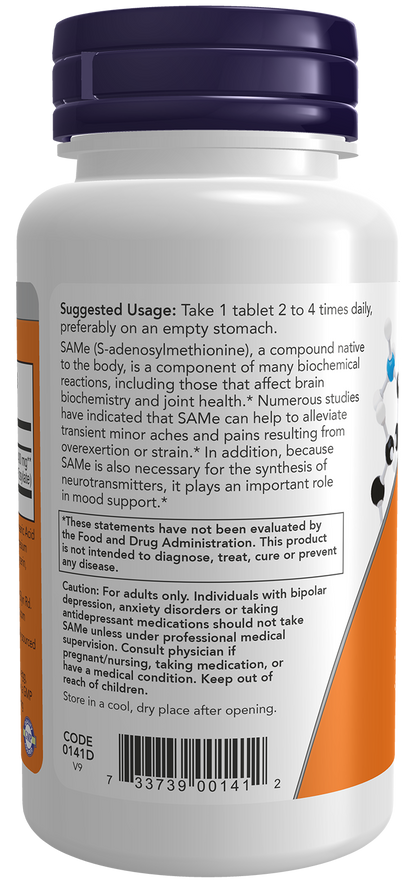 NOW Supplements, SAMe 400 mg, Nervous System Support*, 60 Tabs