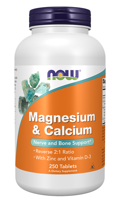 NOW Supplements, Magnesium & Calcium, With Vitamin D3 and Zinc, 250 Tabs